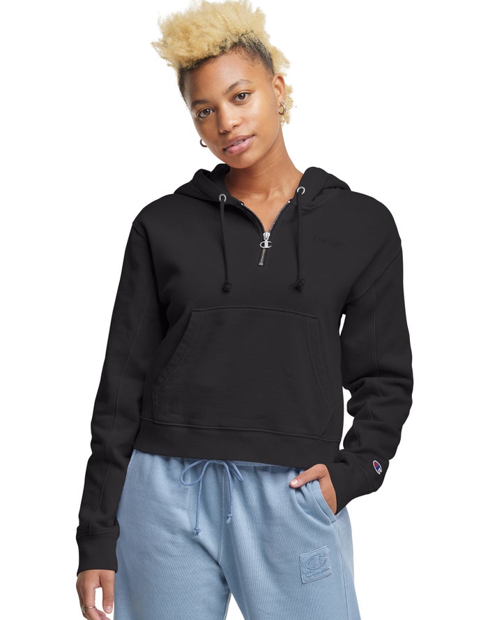 Champion Lightweight Fleece 1/2 Zip Hoodie Dames - Zwart - Belgie 1067YBGPI